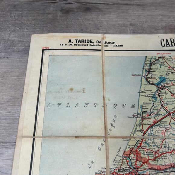 Antique 1920s French Road Map – Pyrenees Section Ouest by A. Taride - Picture 3 of 5